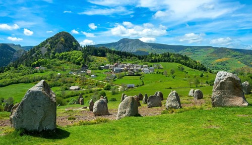 Megalithic Land Art Installation Near Borée Village in the Ardeche Mountains. Monts d'Ardeche