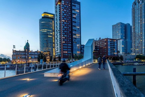 High-rise buildings at Kop van Zuid, at the Rijnhaven harbour basin, Rijnhavenbrug, bridge, Hotel