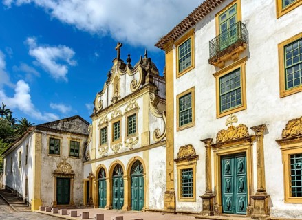 Facade of a historic church in Baroque style in the city of Olinda in Pernambuco, Brazil, Olinda,
