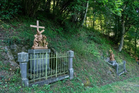 Orcival in Auvergne Volcanoes Regional Natural Park, Statues of Christ's Way of the Cross. Puy de
