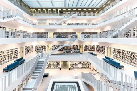Stuttgart City Library at Mailänder Platz. Interior view. Stuttgart, Baden-Württemberg, Germany,