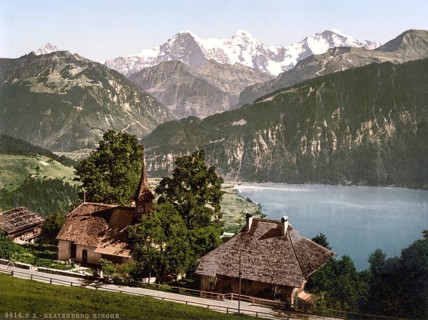 Beatenburg, Beatenberg, the church, Bernese Oberland, Switzerland, Historic, digitally restored