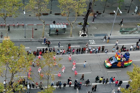 Crowd, street parade, demonstration, Spanish bank holidays, 12 October 2016, Columbus Day,