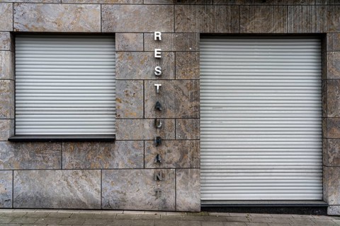 Facade of a restaurant, closed gastronomy, during the third lockdown in the Corona crisis,