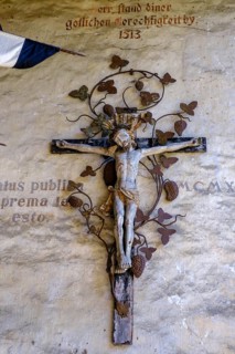Cross with grapes, Unteres Tor, Oberstadt, Bregenz, Vorarlberg, Austria, Europe