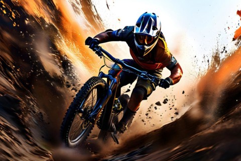 Olympic 2024 mountain biker metamorphosed into fluid abstract shapes, AI generated