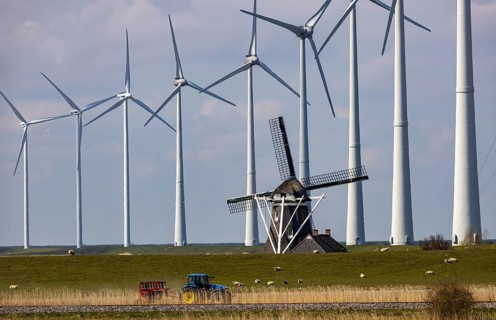 Westereems and Growind wind farms, over 80 wind turbines in total, at the Eemshaven seaport,
