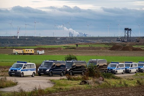 Police deployment at the protest action against the demolition of the village of Lützerath in the