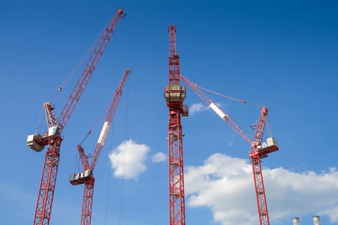 Cranes, construction site, new Covivio high-rise next to the Hotel Park Inn, Alexanderplatz, Mitte,