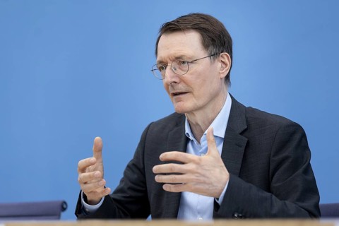 Karl Lauterbach (SPD), Federal Minister of Health, recorded during the press conference on the