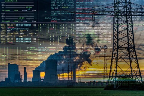 Symbolic image Critical infrastructure, blackout risk, cyberterrorism, lignite-fired power plant,