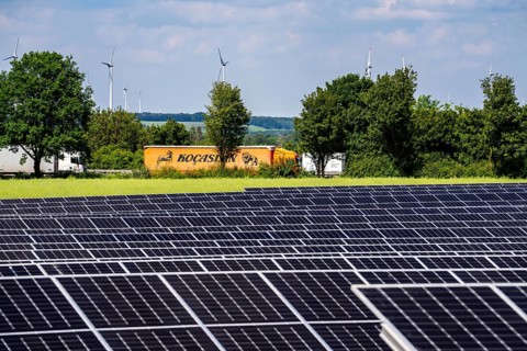 Photovoltaic system on the A44 motorway, north of Marsberg, Hochsauerlandkreis, North