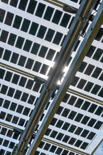 Agri-photovoltaic test plant, an apple orchard with two different systems of PV modules was roofed