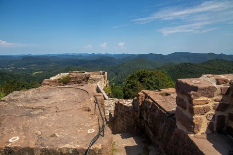 Wegelnburg Castle in the Palatinate Forest-North Vosges biosphere reserve. At 570.9 metres above