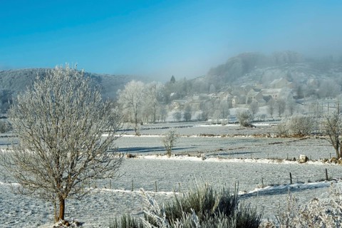 Aubrac plateau in winter. Lozere department. Occitanie. France