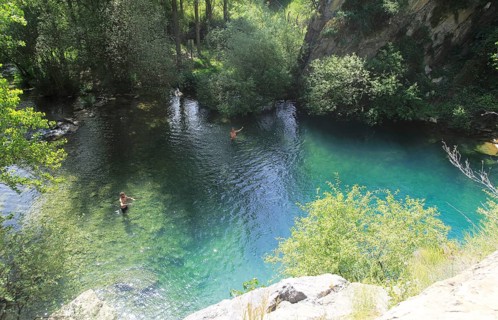 Plunge pool swimming pond, Cueva del Gato, Benaojan, Serrania de Ronda, Malaga province, Spain,