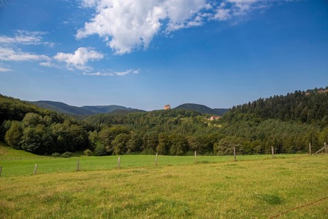 View from Gimbelhof towards Fleckenstein Castle (Alsace, France)