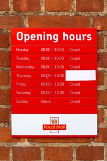 Opening hours of Royal Mail delivery office, Woodbridge, Suffolk, England, UK