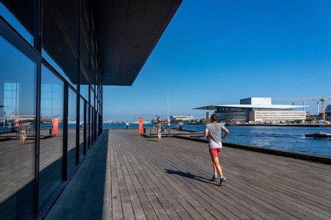 Terrace at the theatre, Skuespilhuset, behind the opera, Copenhagen, Denmark, Europe