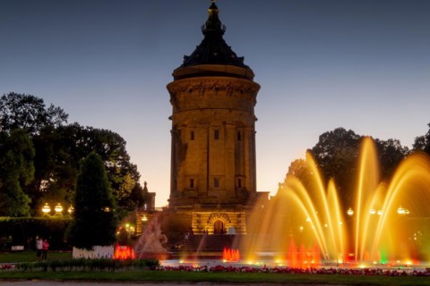 Mannheim water tower in the evening