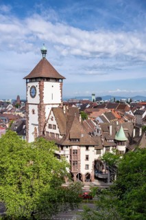 The Schwabentor, medieval city gate in the historic city centre of Freiburg im Breisgau,