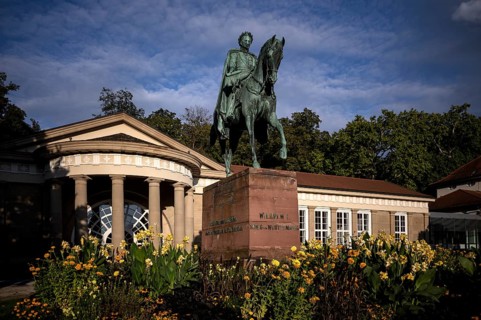 Equestrian statue of King Wilhelm I in front of Großer Kursaal, Königsplatz, Bad Cannstatt,