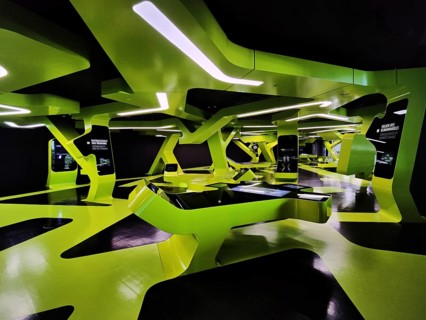 Futuristic exhibition Level Green with three-dimensional network, Autostadt, Wolfsburg, Lower