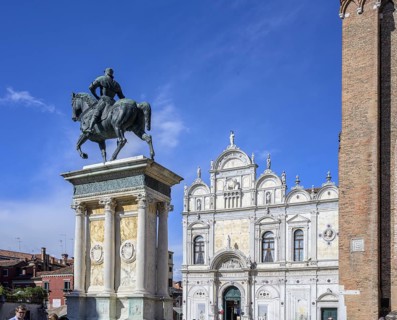 Scuola Grande di San Marco and equestrian statue of Bartolomeo Colleoni, Venice, Metropolitan City