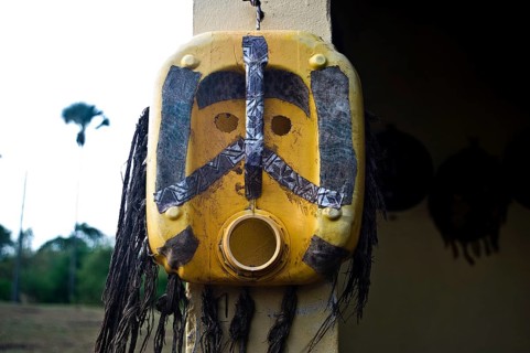 African mask made out of a recycled jerrycan Senegal