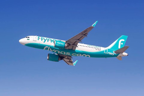 An Airbus A320neo aircraft of flynas with the registration number HZ-NS53 at the airport in Dubai,