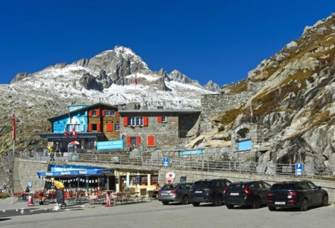 Entrance to the ice grotto in the Rhone Glacier, Furka Pass, Belvédère, Obergoms, Valais,