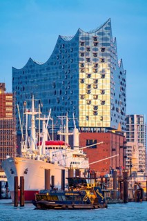 Port of Hamburg, museum ship Cap San Diego at the St. Pauli Landungsbrücken, Elbe Philharmonic
