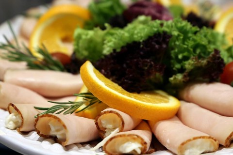 Antipasti: Turkey breast rolls with Waldorf salad