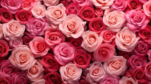 Valentine day background of close-up view of a beautiful mix of pink, red and white roses,