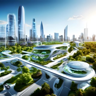 AI generated virtual reality tour highlighting a state of the art futuristic cityscape with