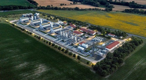 Aerial view of the Mallnow natural gas compressor station of Gascade Gastransport Gmbh, Mallnow