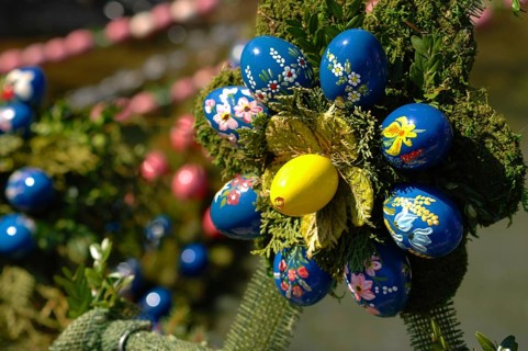 Easter custom, Easter fountain in Franconian Switzerland, detail, here in Bieberbach, district of