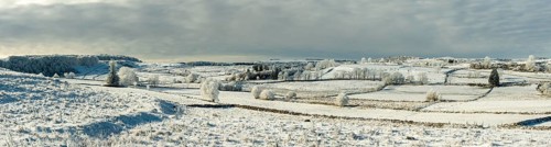Aubrac plateau in winter. Lozere departement. Occitanie. France