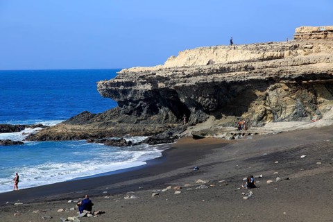 Black sand beach and cliffs at Ajuy, Fuerteventura, Canary Islands, Spain, Europe