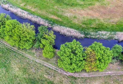 Aerial photo, natural course of the Spree, Mönchwinkel, 16 05 2023
