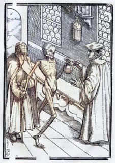 Der Tod kommt zum Doktor Holzschnitt von Georg Scharffenberg nach Hans Holbein d. J. Aus Der Todten