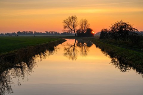 Sunset at the Hunte, river, Lohne, between Lembruch and Diepholz, Lembruch, Lower Saxony, Germany,