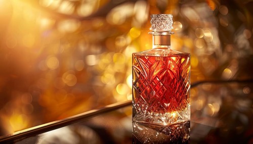 A bottle of liquor whiskey. Close-up of expensive classy whiskey drink, AI generated