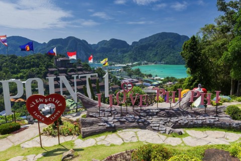 Viewpoint on the holiday island Phi Phi Don, view, tourism, touristic, travel, holiday, asian, sea,