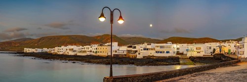 Full moon over Arrieta, Lanzarote, Canary Islands, Spain, Europe