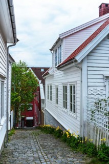 Gamle Stavanger, White Wooden Buildings in Old Stavanger, Stavanger, Norway, Europe