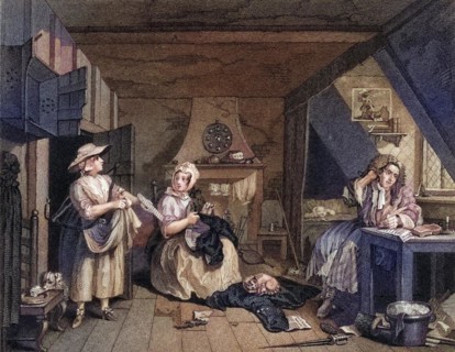 The distressed Poet From the original picture by Hogarth from The Works of Hogarth published London