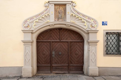 Entrance portal of the Old Dechantei of the Old Chapel with relief of the Virgin and Child, late