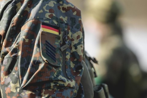Insignia and rank on the uniform of a Bundeswehr soldier, taken during the military exercise