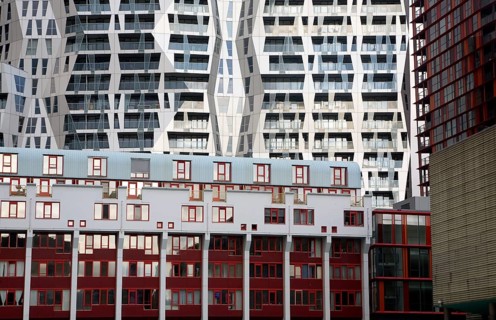 Modern architecture of the Calypso mixed use urban development project Rotterdam, Netherlands